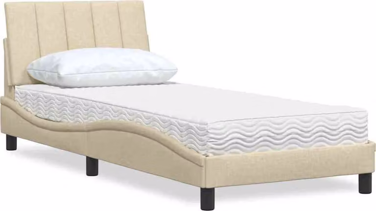 Letto con Materasso Hanko Crema 90x200 cm in Tessuto