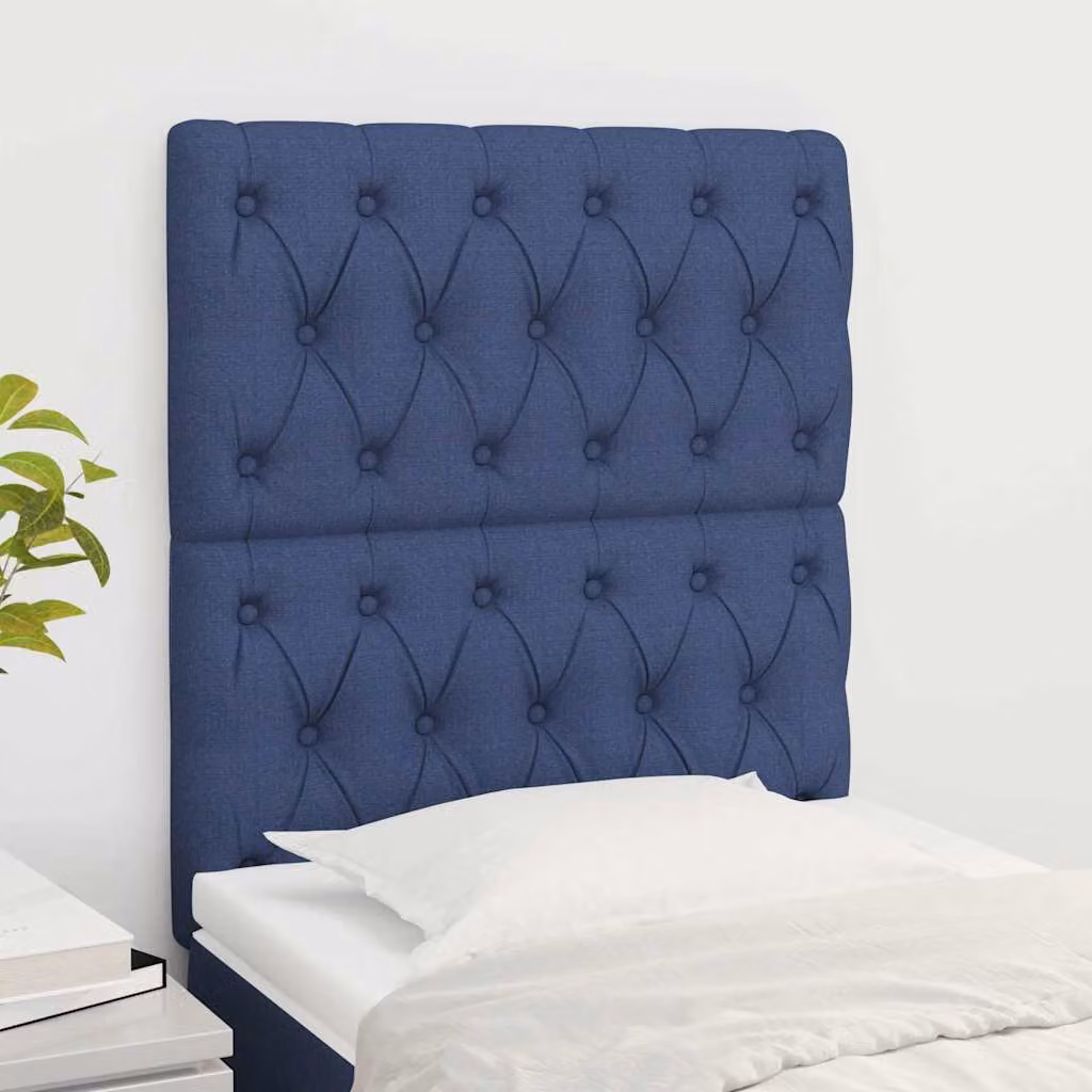 Testiera per letto vidaXL in tessuto blu con struttura in legno di larice, L: 80 cm, P: 7 cm, H: 118-128 cm