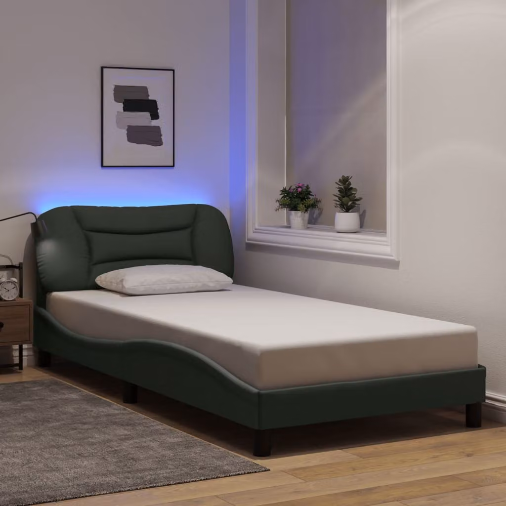 vidaXL Giroletto Hvar con LED e porta USB, Grigio Scuro, 100 x 200 cm – 1