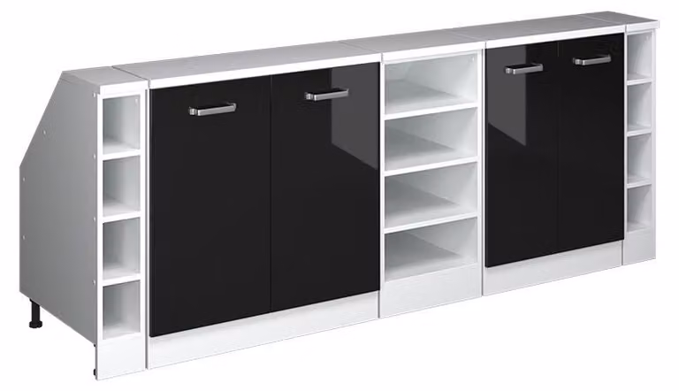 Mobile cucina sottotetto Vicco R-Line Nero lucido 210 cm Set di 5 carcasse armadio profondità 60 cm, Model 60419