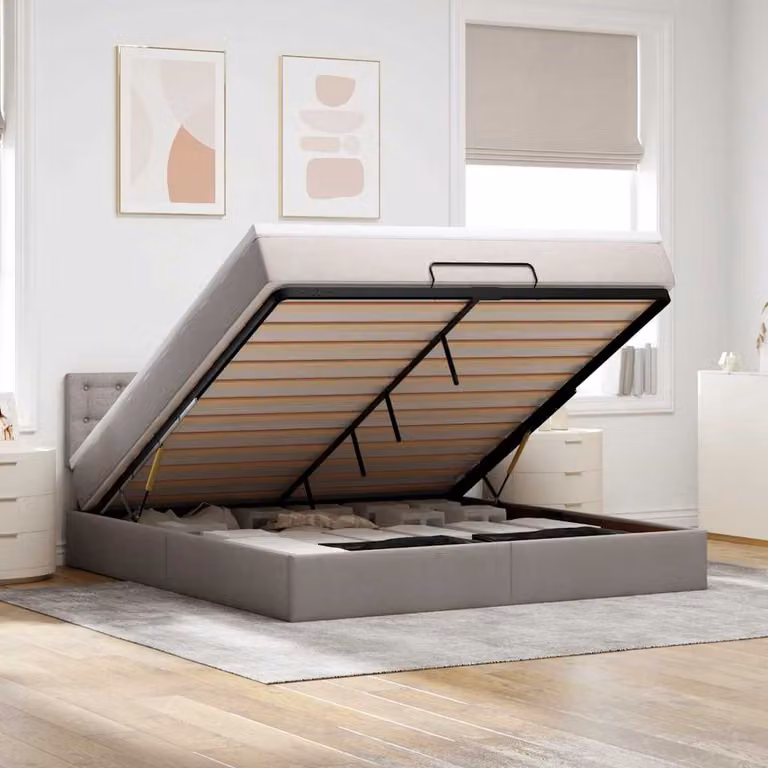 vidaXL Struttura Letto con Materasso e Contenitore a Sollevamento, L/P/H: 180 x 200 x 88 cm, Tessuto Tortora
