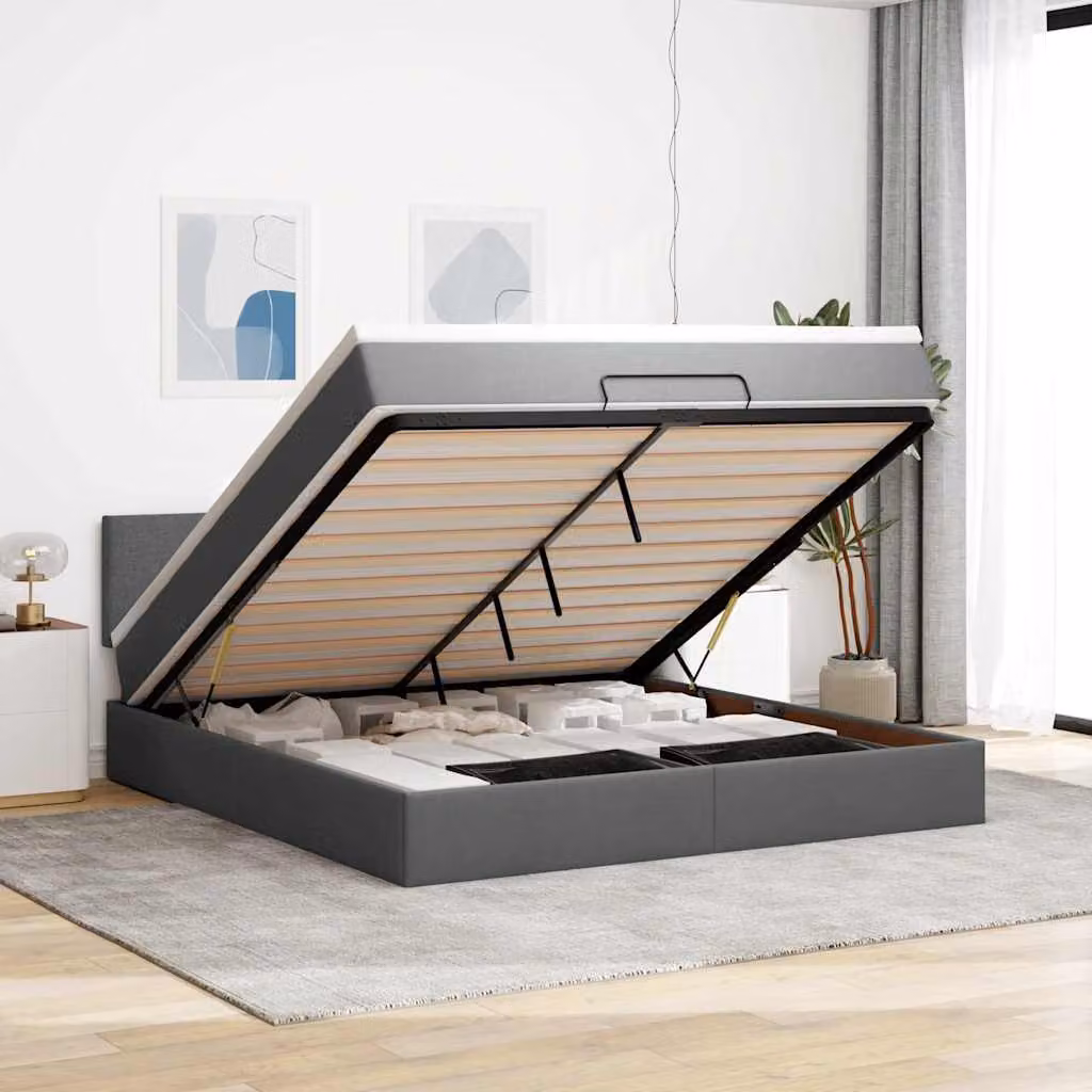 vidaXL Struttura Letto con Contenitore e Materasso in Tessuto, L: 160 cm, P: 200 cm, Colore Grigio e Bianco
