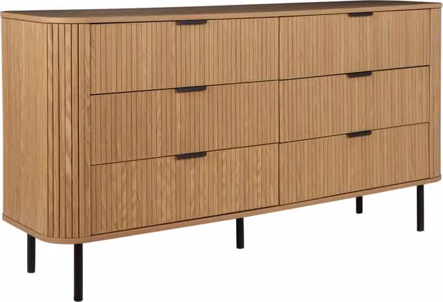 Cassettiera con 6 cassetti MDF legno chiaro gambe in metallo stile retrò