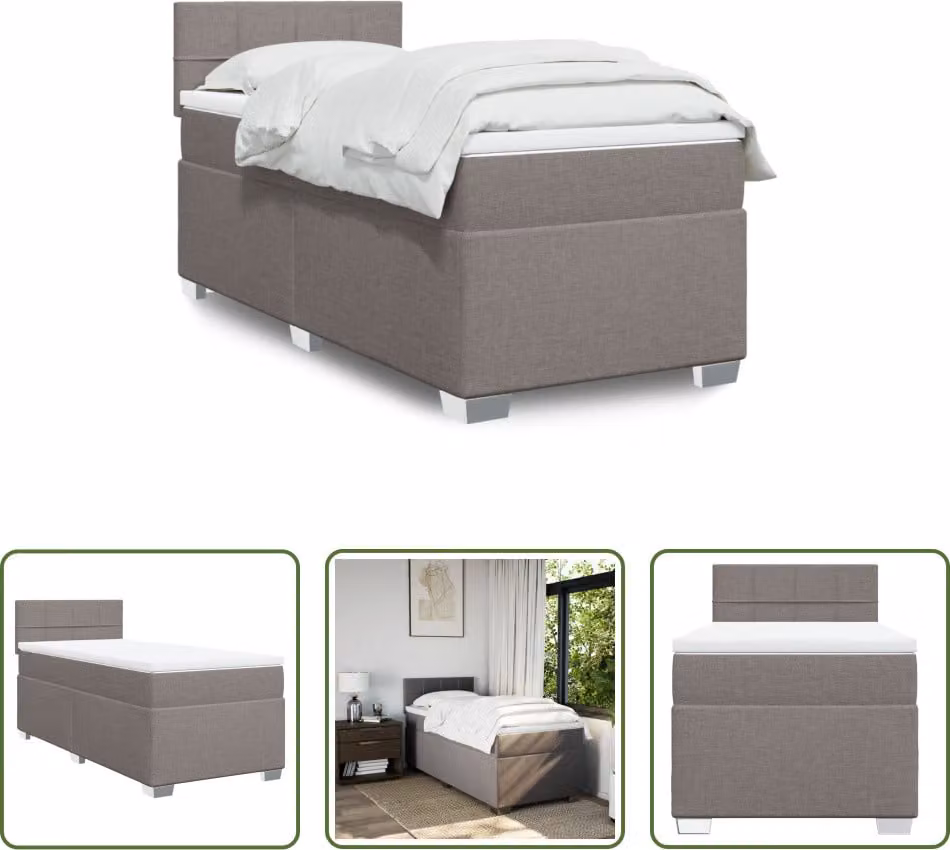 The Living Store Letto a molle con materasso Taupe 90x200 cm in tessuto