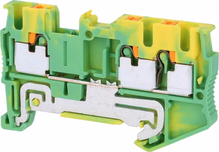 Phoenix Contact, morsetto a fila per conduttori di protezione, modello PT 2,5-TWIN PE, con collegamento a innesto (Push-In), sezione del conduttore: rigido da 0,14 mm² a 4 mm², AWG26