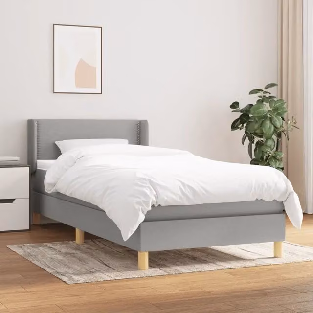 Letto con Giroletto a Molle e Materasso Ibrido vidaXL Grigio Chiaro e Bianco 90x190 cm – 1