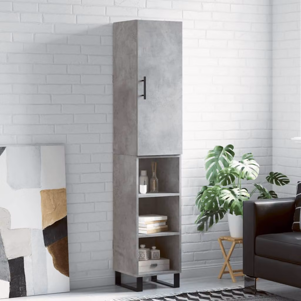 Credenza moderna vidaXL in legno e metallo, colore grigio, L/P/H: 34,5 x 34 x 180 cm
