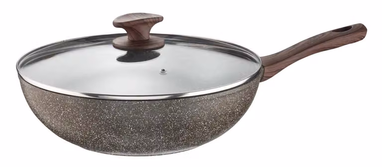 Wok in alluminio antiaderente per induzione effetto pietra con coperchio in vetro, linea Chalet, diam. 28cm
