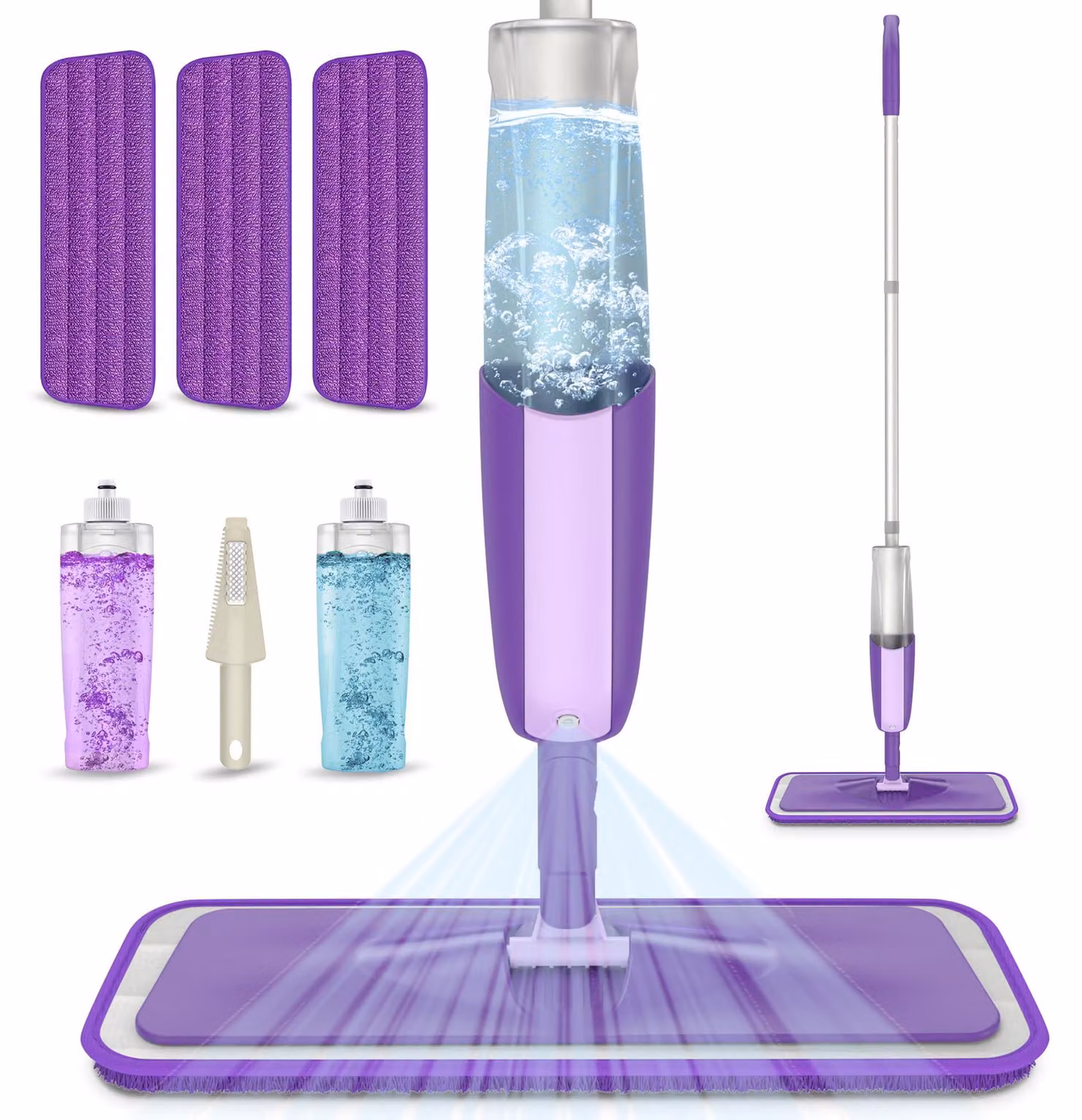 Mocio spray per la pulizia dei pavimenti - Viola - Set di mocio in microfibra - Adatto per legno, laminato e piastrelle