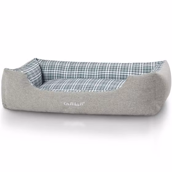 Cuccia per cani Knuffelwuff Lennard in velluto a quadri, taglia M-L (85 x 63 cm), grigio/verde