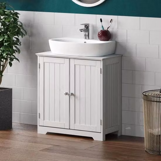 Cassa da bagno Sotto il lavabo - Cassetto a pavimento - Bianco - Legno
