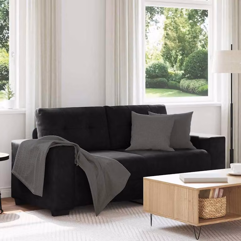 vidaXL Divano moderno in velluto nero L: 180 cm, P: 77 cm, H: 82 cm