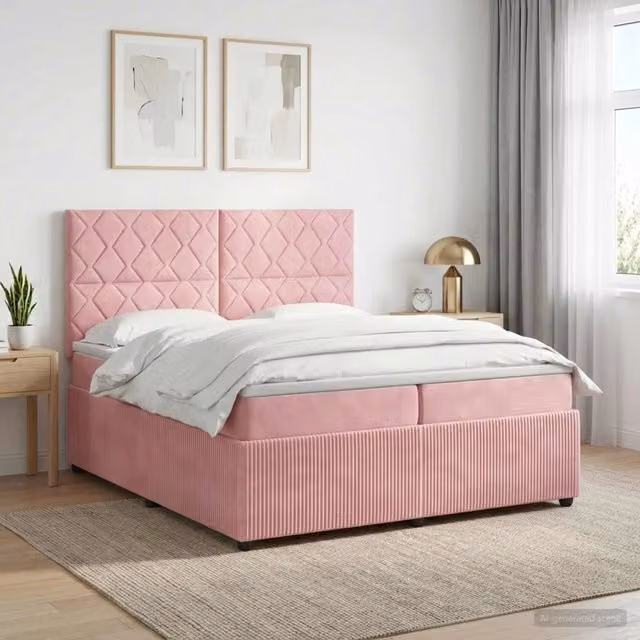 Letto box spring con materasso vidaXL in velluto rosa e bianco L/P: 200 x 200 cm