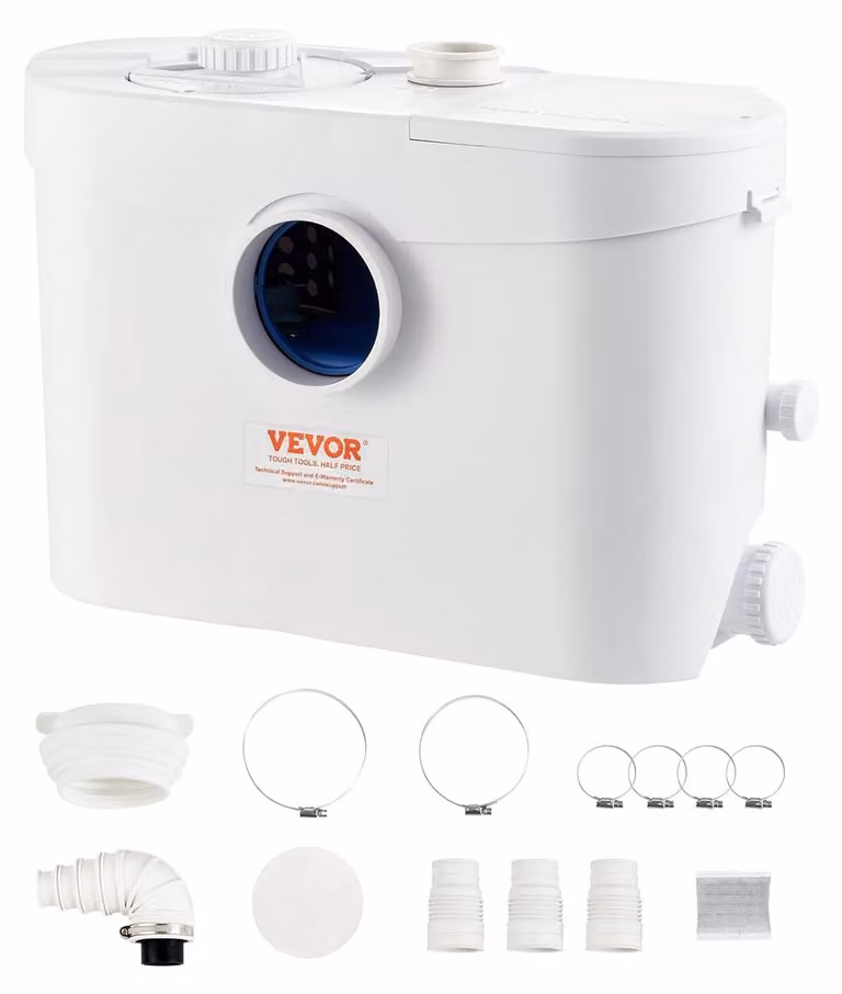 Sistema di sollevamento delle acque reflue con 3 ingressi per l'acqua - Tritarifiuti - Pompa per acque reflue - Pompa per fognature - Pompa per scarichi WC