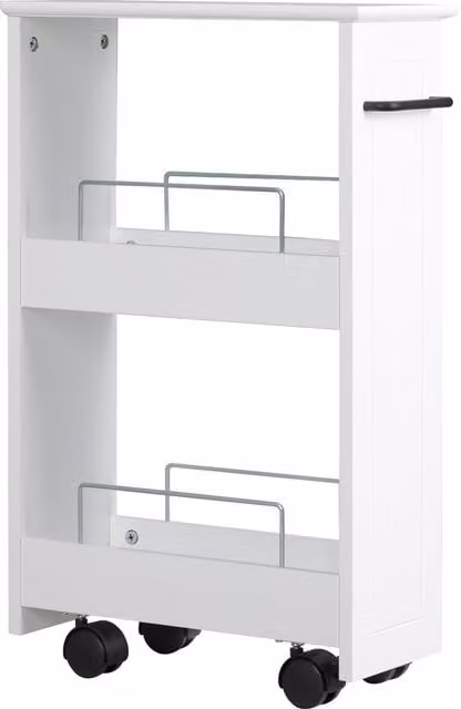 Carrello salvaspazio multiuso Aosom in legno MDF con ruote, Bianco, L 42.5 cm x P 20.3 cm x H 66.7 cm