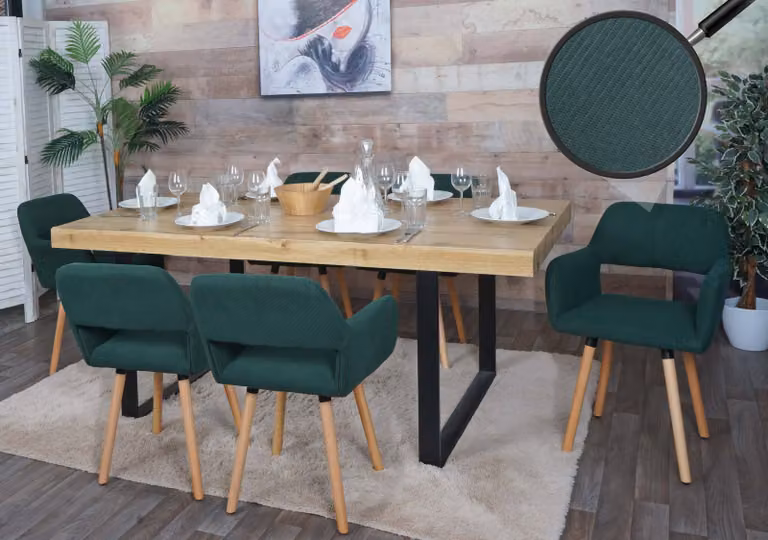 set di 6 sedie da pranzo HWC-A50 II, sedia da cucina sedia imbottita, legno tessuto/corda tessile (400g/m²)  ~ verde