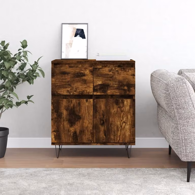 Credenza moderna vidaXL in legno multistrato e metallo, colore rovere fumo, L: 60 cm, P: 35 cm, H: 70 cm