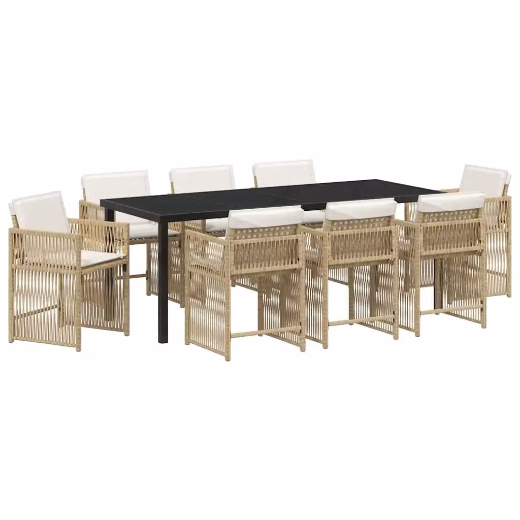 Set da pranzo per giardino e terrazzo vidaXL in polyrattan beige con piano in vetro, 9 pezzi – 2