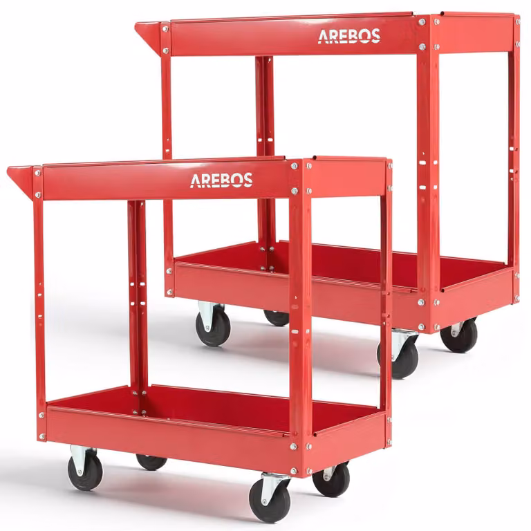 AREBOS 2x carrello da officina carrello porta attrezzi carrello di montaggio carrello 2 scomparti