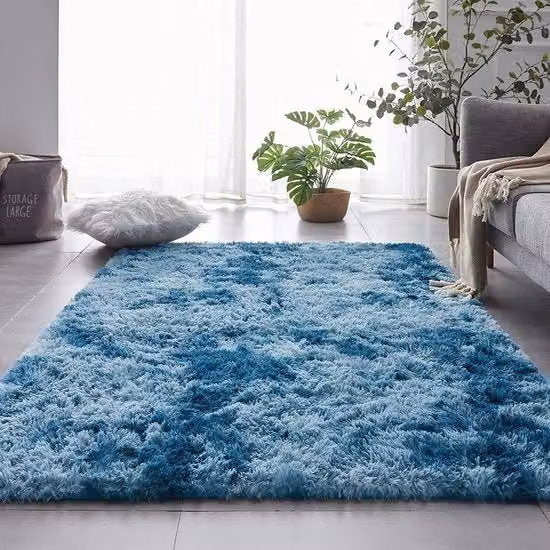 Tappeto moderno per camera dei bambini con design astratto multicolore e blu, lavabile e antiscivolo in poliestere