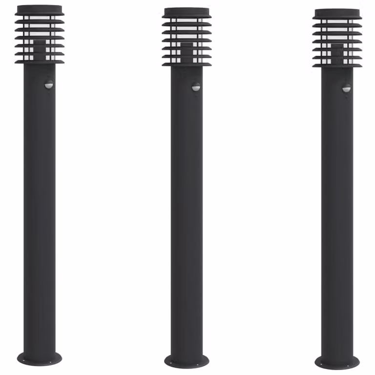 Lampade da Terra per Esterni Sensore Nere 3 pz 110 cm Acciaio