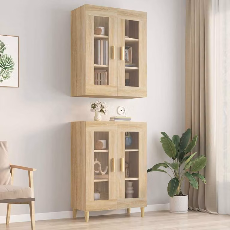 Armadietto Pensile da Parete vidaXL in Legno Marrone con Ante in Vetro L/P/H: 69,5 x 34 x 90 cm