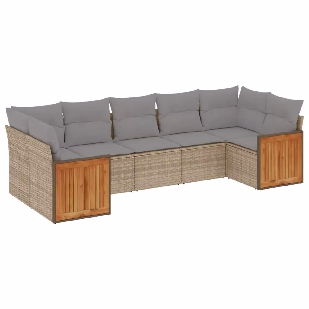 vidaXL Set Divani da Giardino a L 7 pz in Polyrattan e Legno di Acacia con Cuscini Beige e Grigio – 2