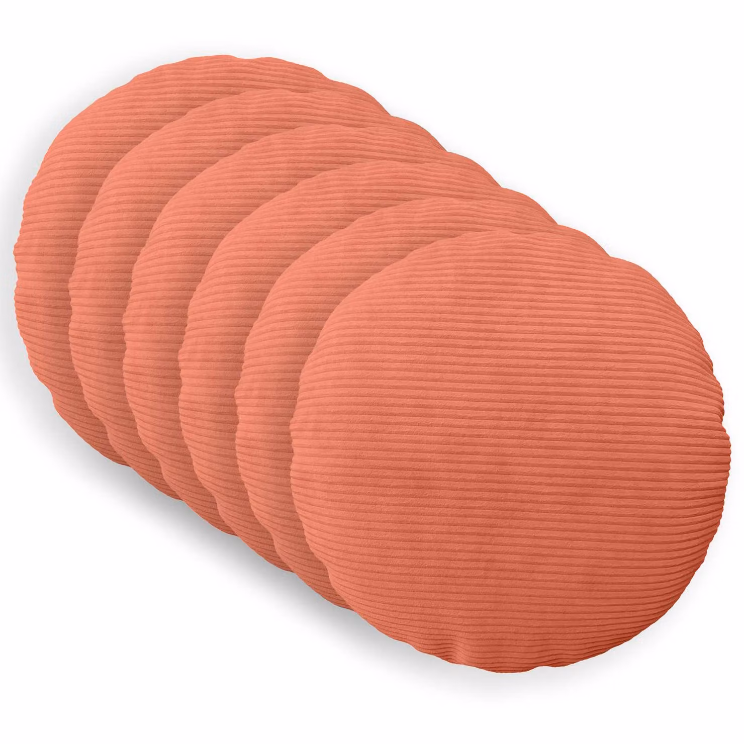 Set di 6 federe rotonde vidaXL HEERLEN in velluto a coste, Rosso Arancio, Ø 50 cm