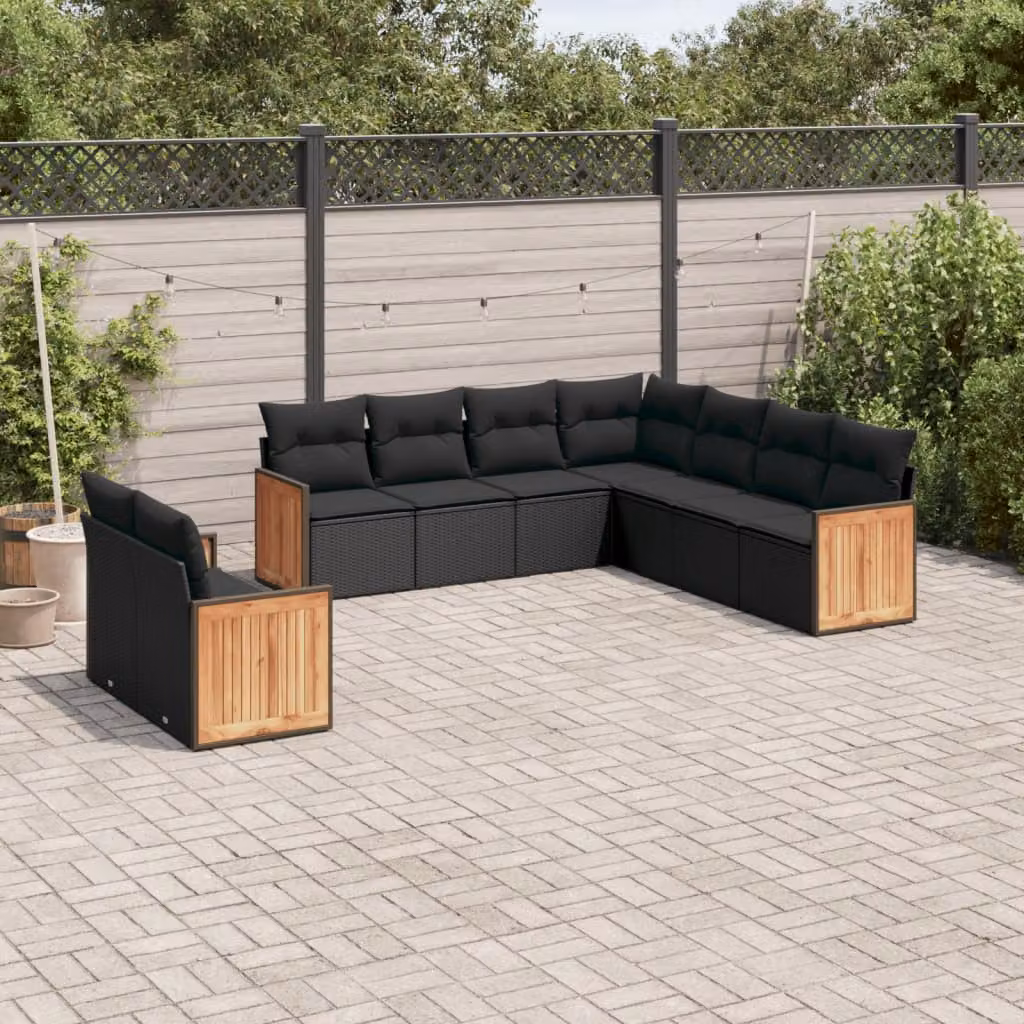 Set di divani da giardino vidaXL in polyrattan nero con cuscini, ideale per terrazza o giardino – 1