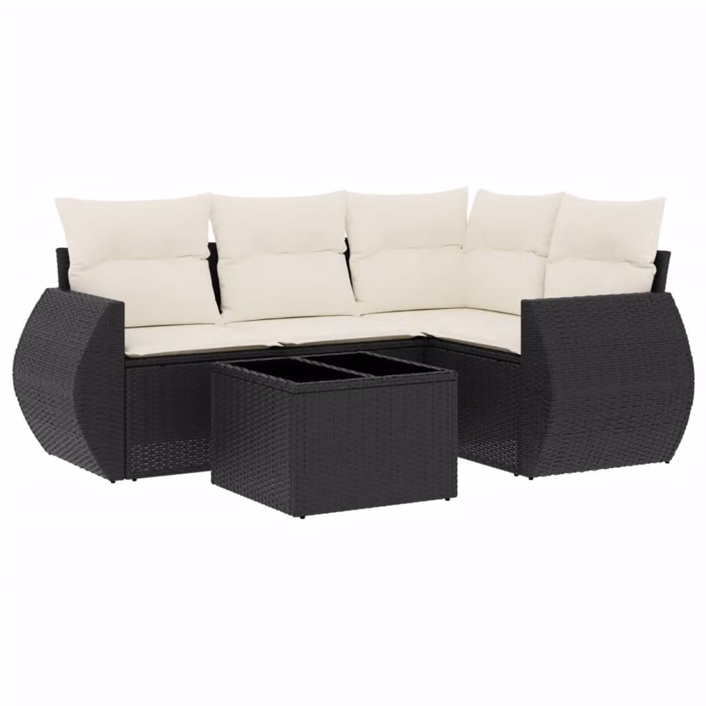 Set Divani da Giardino 5 pz con Cuscini in Polyrattan Nero