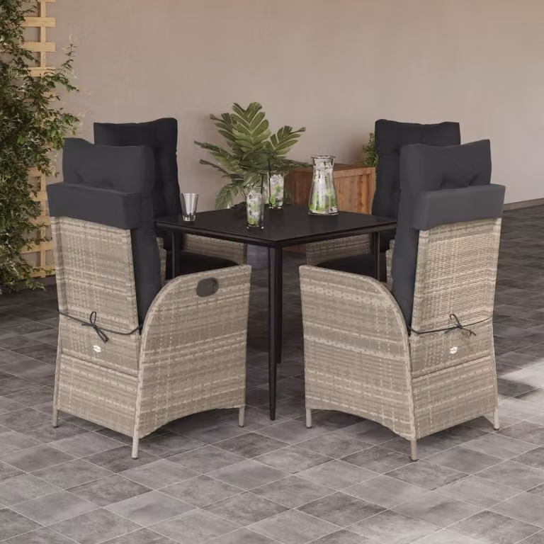 Set Pranzo da Giardino vidaXL in Polyrattan con Tavolo in Vetro e 5 Sedute, Colore Antracite