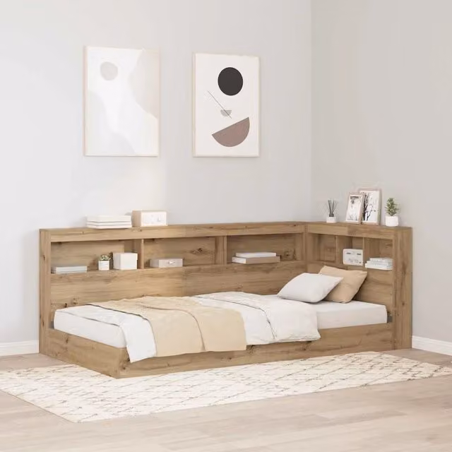 Testata del letto con contenitore vidaXL in legno e metallo marrone con ripiano integrato e porta USB H: 207.5 cm, L: 107.5 cm, P: 76.5 cm