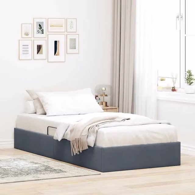 Letto con Contenitore Moderno vidaXL in Velluto Grigio L: 100 cm, P: 200 cm, H: 194 cm
