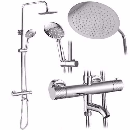 Rea - Set Doccia Cromo Lungo Diamond, Termostato, 5X15X117cm
