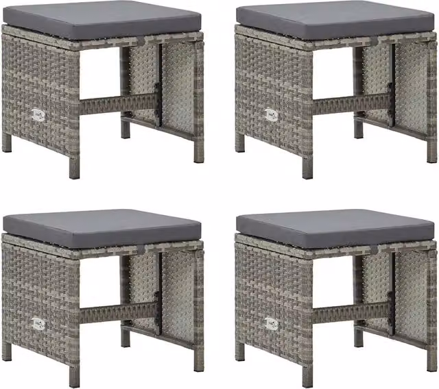 Sgabelli da Giardino 4 pz con Cuscini in Polyrattan Grigio