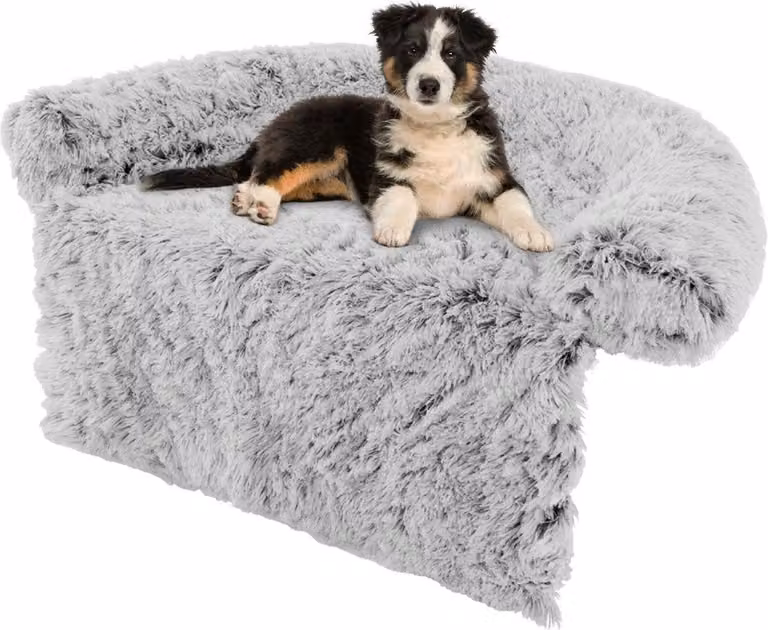 Cuccia per cani in peluche con base antiscivolo, rivestimento sfoderabile e lavabile e morbido cuscino, misura media 112 x 101 cm, grigio-bianco