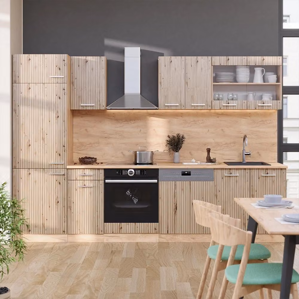Cucina componibile moderna R-Line Vicco in rovere dorato, larghezza: 300 cm – 2