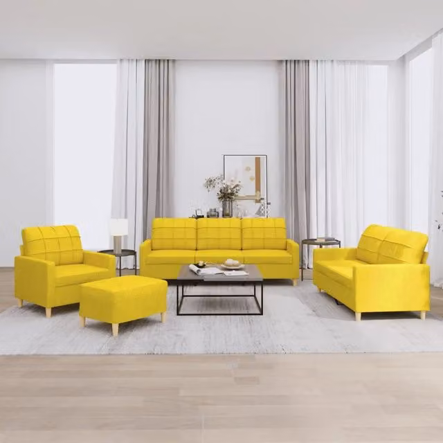 Set di Divani 4 pz con Cuscini Giallo Chiaro in Tessuto 3201255