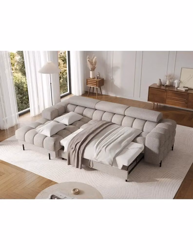 Divano angolare sinistro convertibile Meublorama Beige mélange stile moderno L/P/H: 285 x 99 x 181 cm – 2