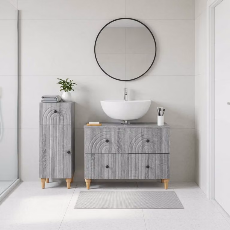 Set di mobili da bagno vidaXL ALKMAAR composto da 2 pezzi in legno grigio opaco con base e pensile moderno