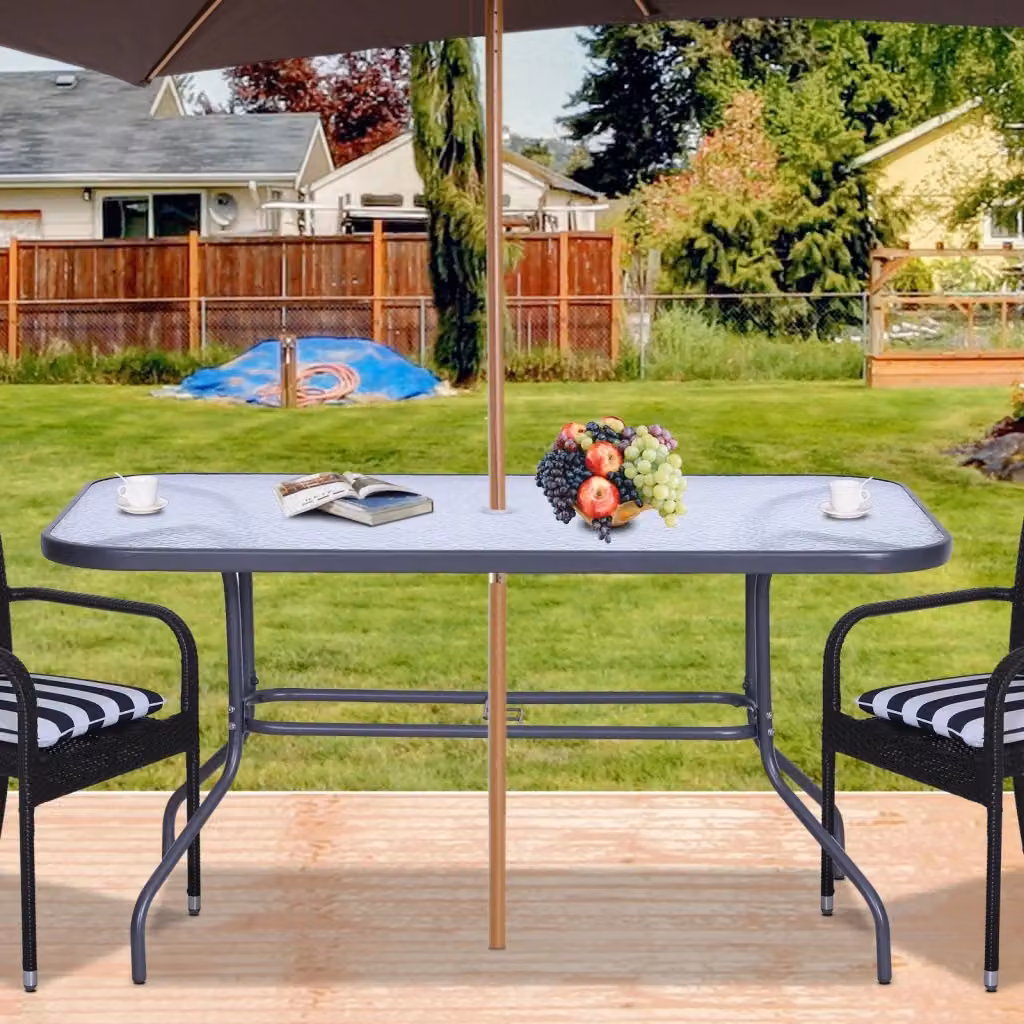 Tavolo da giardino moderno Champs di GIORDANOSHOP in metallo e vetro grigio L: 140 cm, P: 80 cm, H: 70 cm – 2