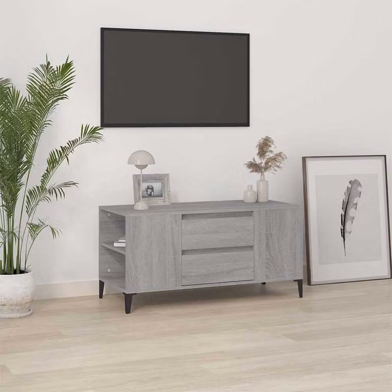 Mobile Porta TV vidaXL in Stile Industrial, Grigio Sonoma e Legno Multistrato, L: 102 cm, P: 44,5 cm, H: 50 cm