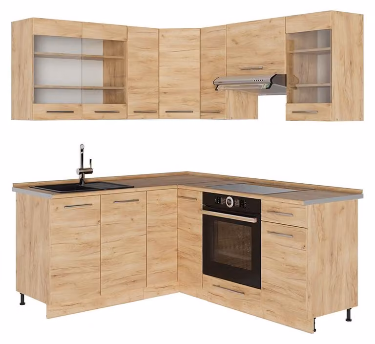 Cucina angolare completa Vicco Fame-Line Rovere dorato/Rovere dorato 190 x 160 cm, PL Rovere, Model 56846