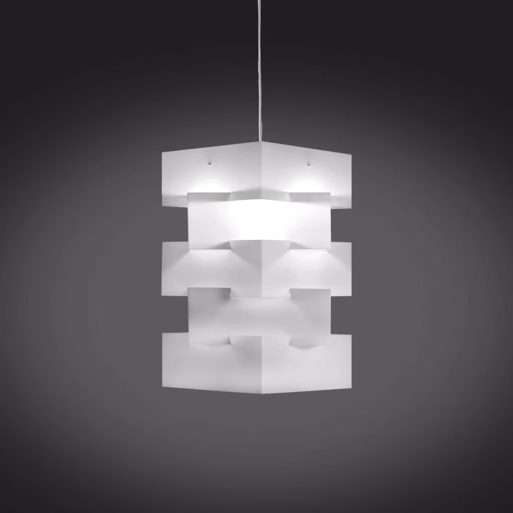 Lampada a sospensione moderna Building Polilux Linea Zero in bianco e metallo cromo, 1 luce E27, H: 60 cm – 2