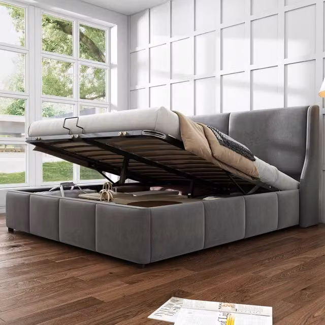 Letto matrimoniale 140x190cm - Xylo - Idraulico, Grigio, senza materasso