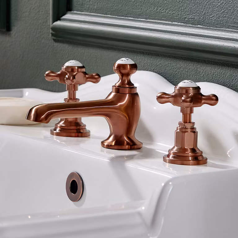 Miscelatore Lavabo a Croce Con 3 Fori - Rame Satinato