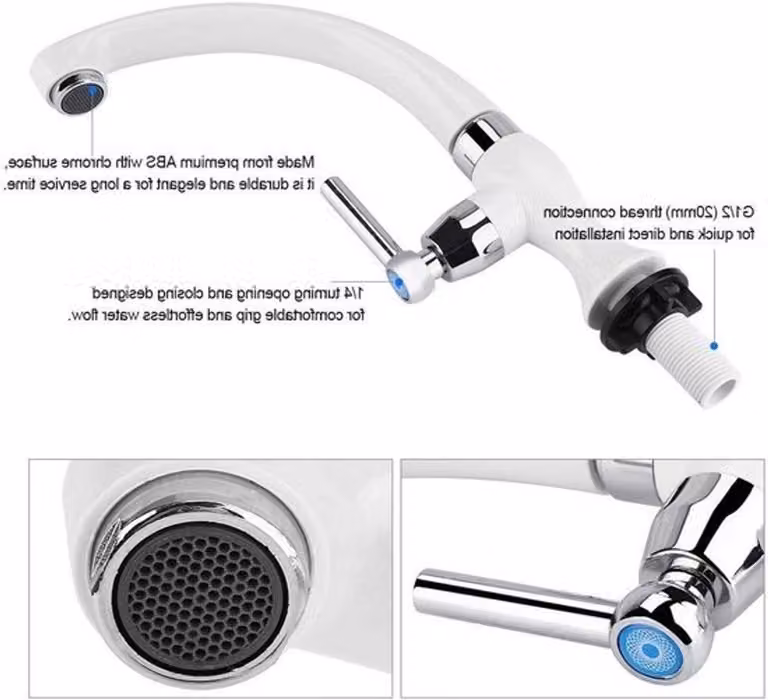 Rubinetto per acqua fredda, miscelatore in plastica flessibile con maniglia dritta, adatto per bagno e cucina, compatibile con attacco G1/2