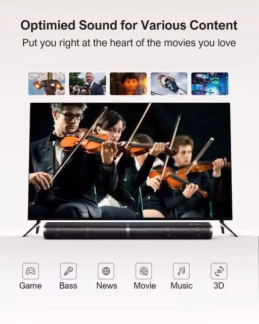 Sistema Home Theater 2.1 a 190W per TV - Barra Sonora per TV con Subwoofer e Supporto Bluetooth - Altoparlanti Bluetooth - Ingresso Optico Aux HDMI