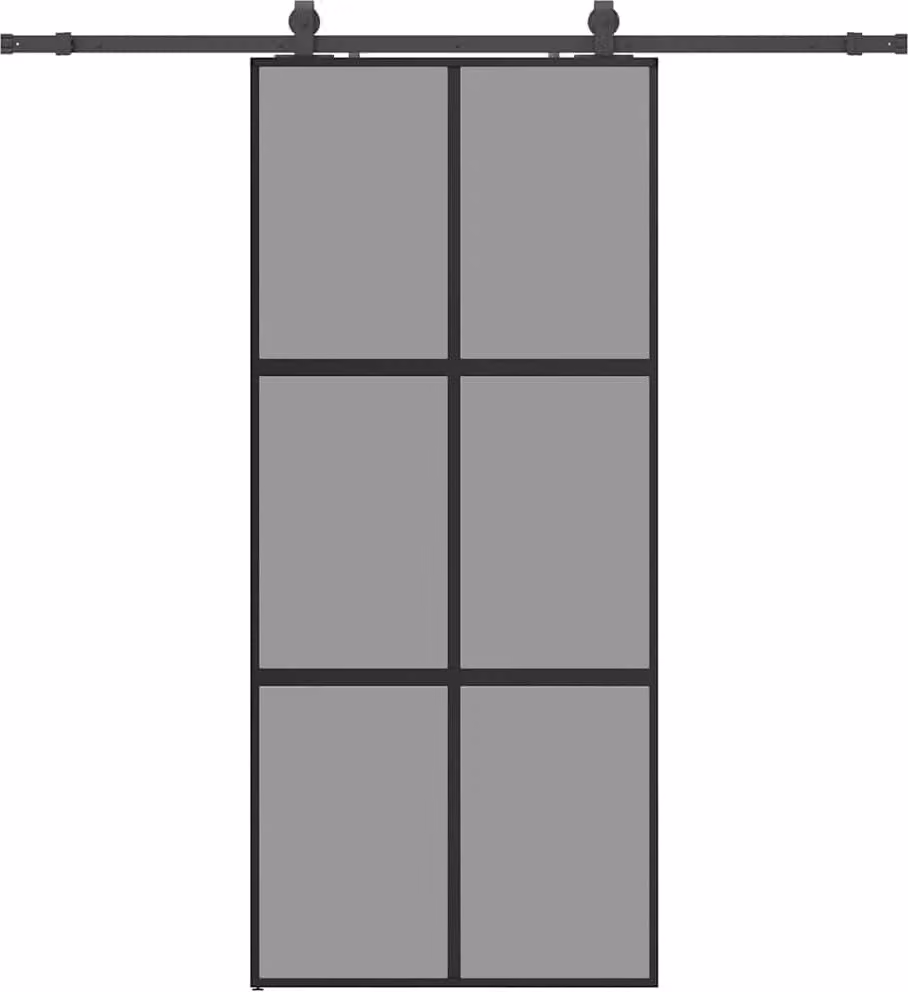 Porta Scorrevole Set Ferramenta Nera 90x205 cm Vetro Temperato