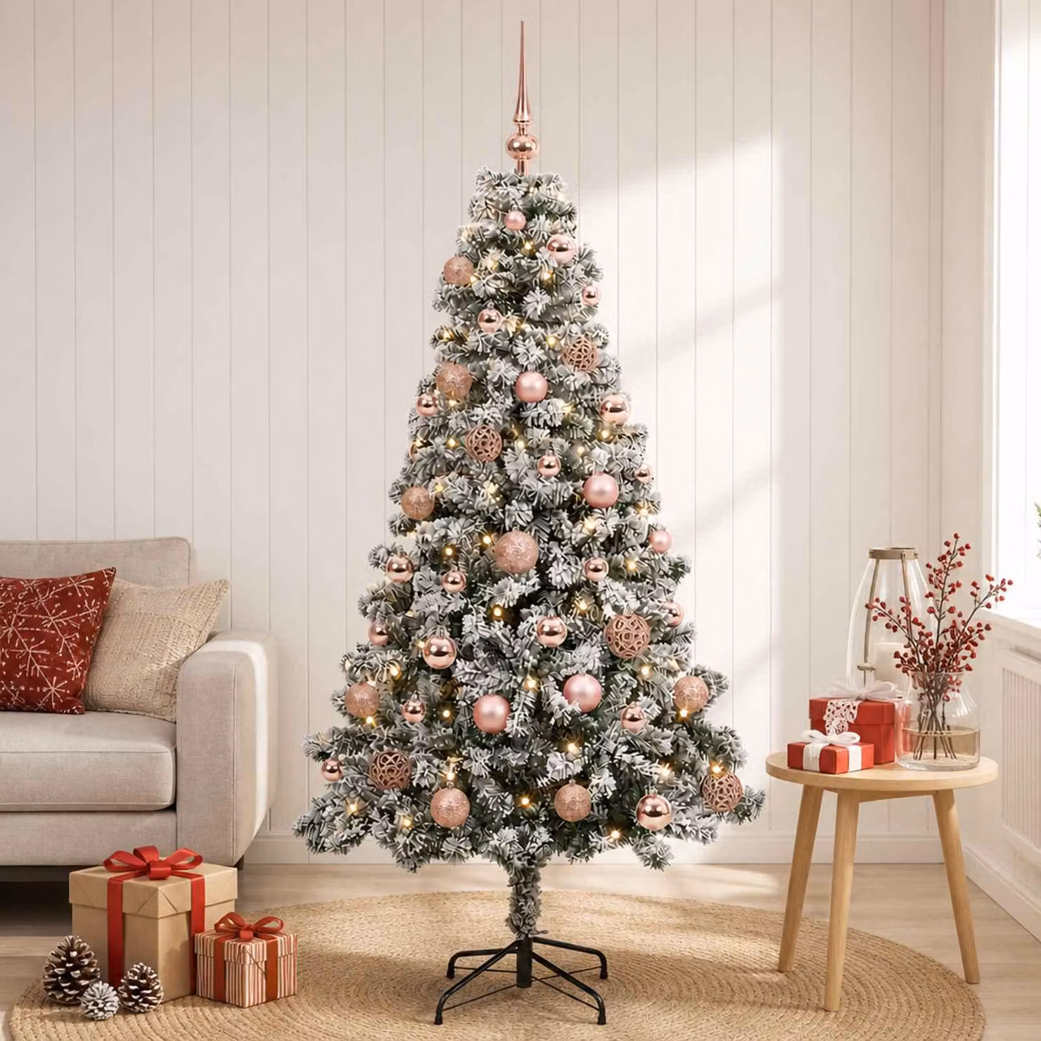 Albero di Natale artificiale con decorazioni a sfera, altezza 120 cm, 150 luci LED